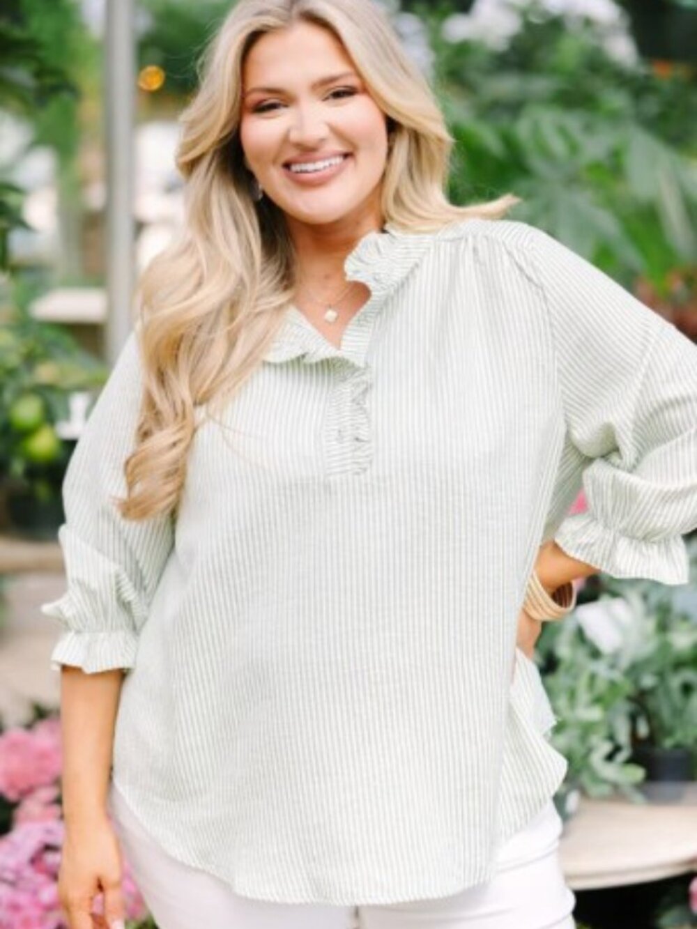 Chic Soul Find My Muse Top, Green Stripe 1X